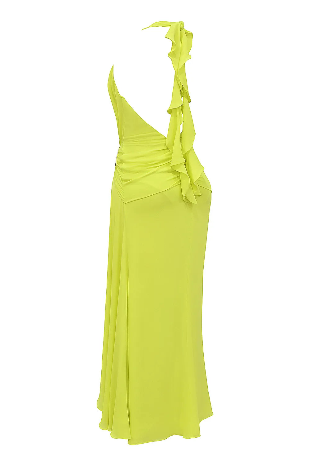 Olessia Acid Lime Backless Halter Maxi Dress