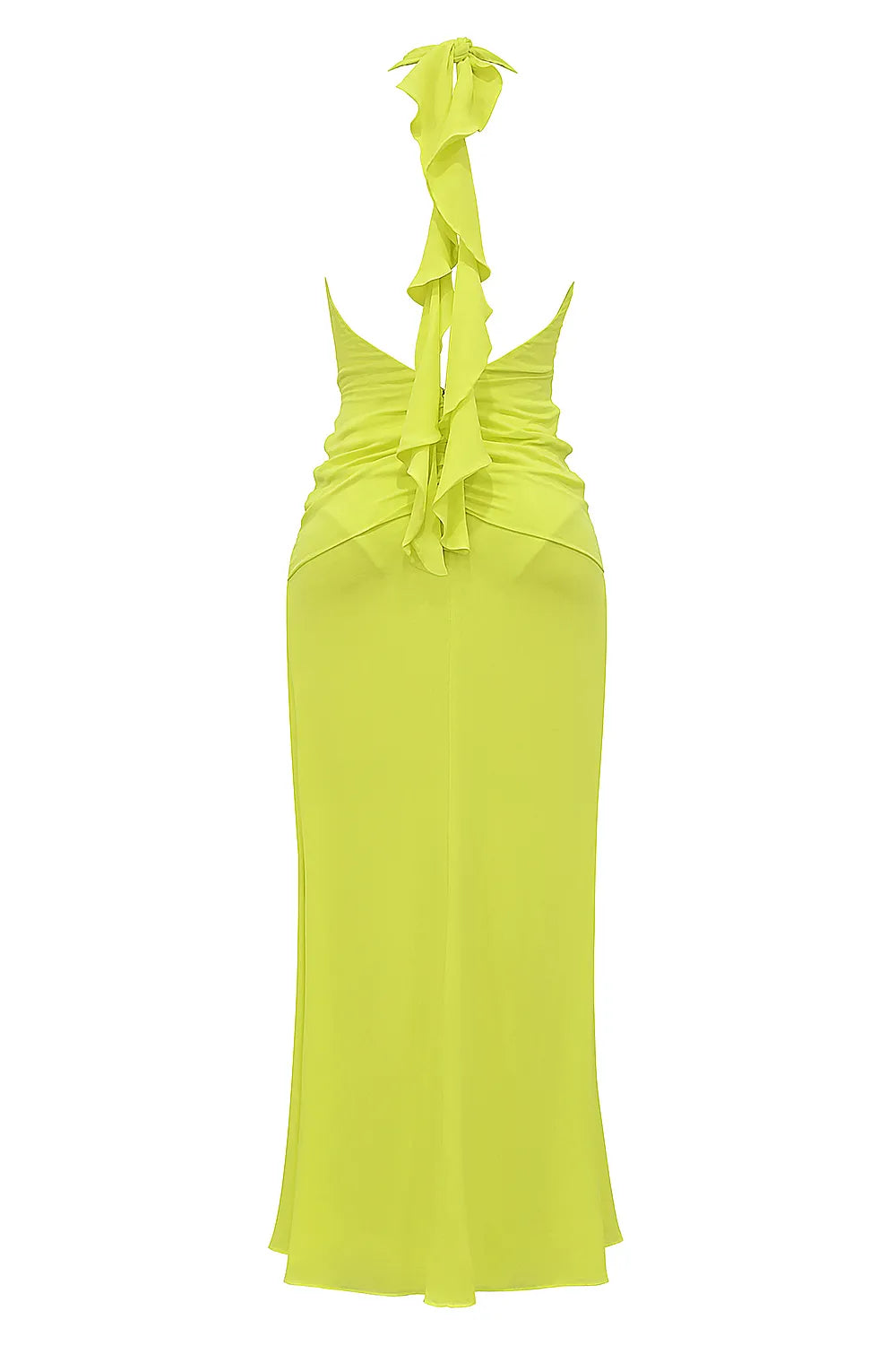Olessia Acid Lime Backless Halter Maxi Dress