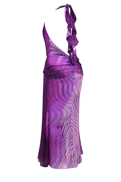 Olessia Orchid Backless Halter Maxi Dress