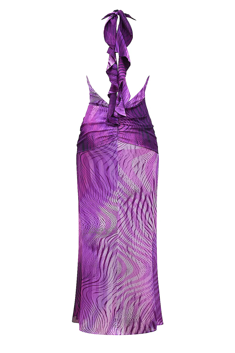 Olessia Orchid Backless Halter Maxi Dress
