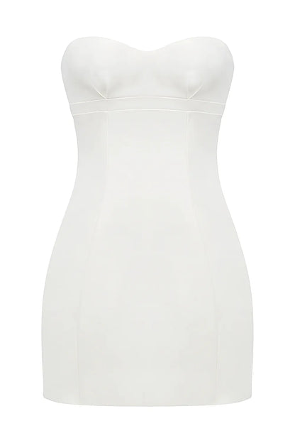 Mimi White Strapless Twill Mini Dress
