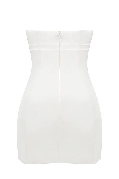 Mimi White Strapless Twill Mini Dress