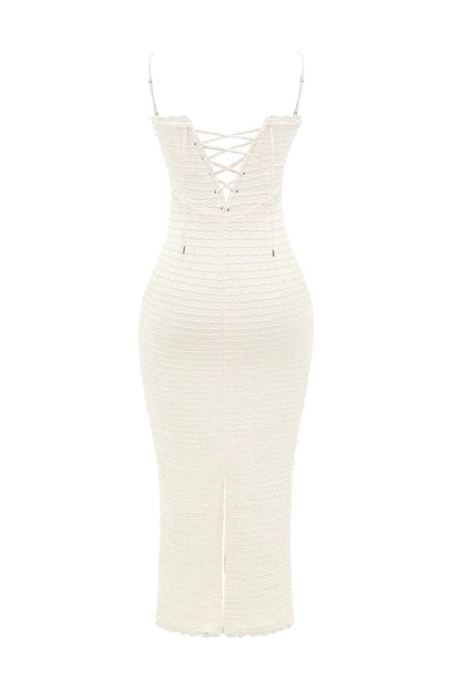 Elinor Cream Tea Frill Lace Midi Dress
