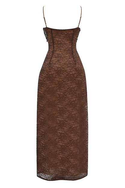 Lucianna Espresso Lace Maxi Dress