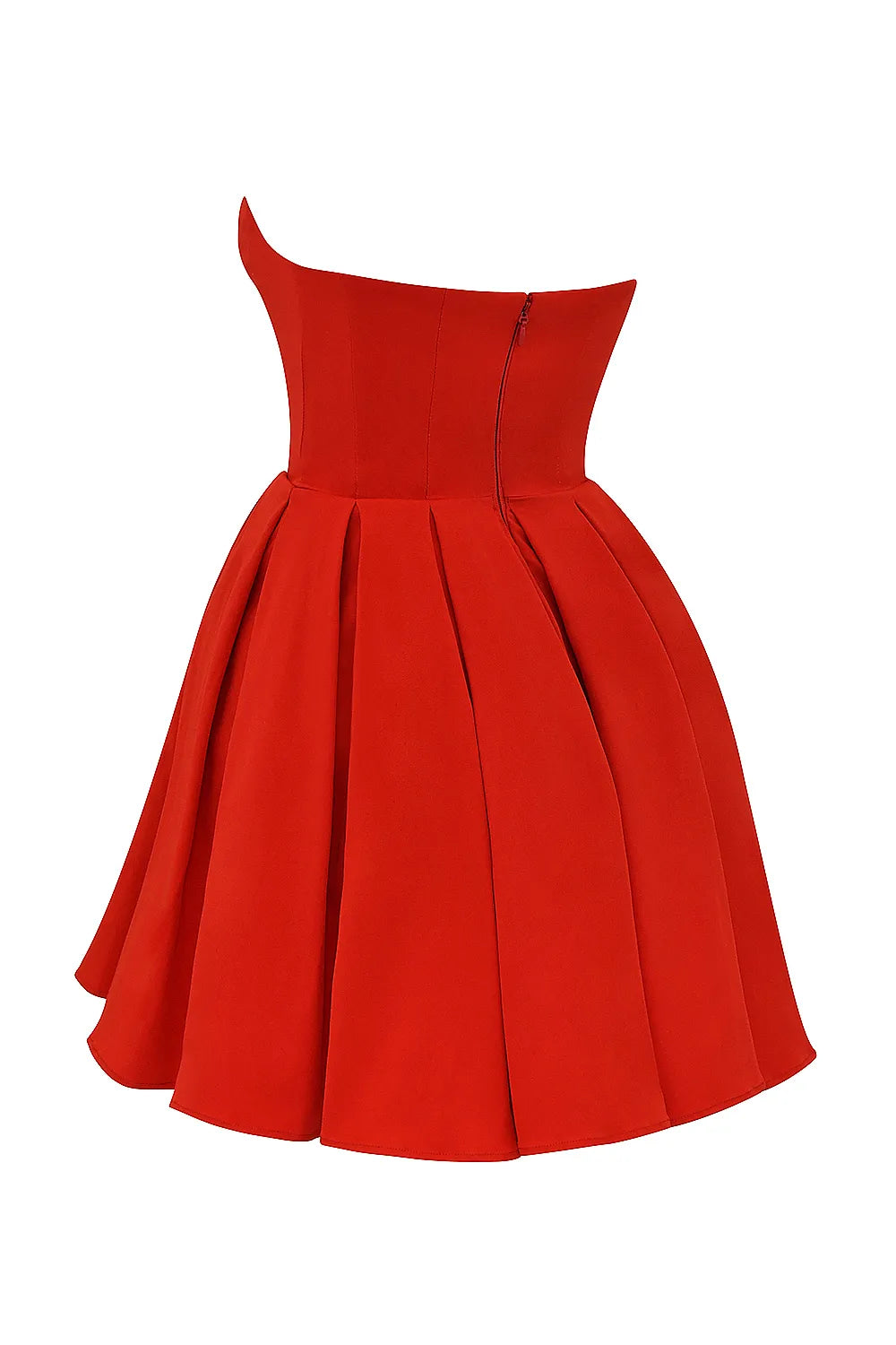 Emmanuela Italian Tomato Strapless Pleated Mini Dress