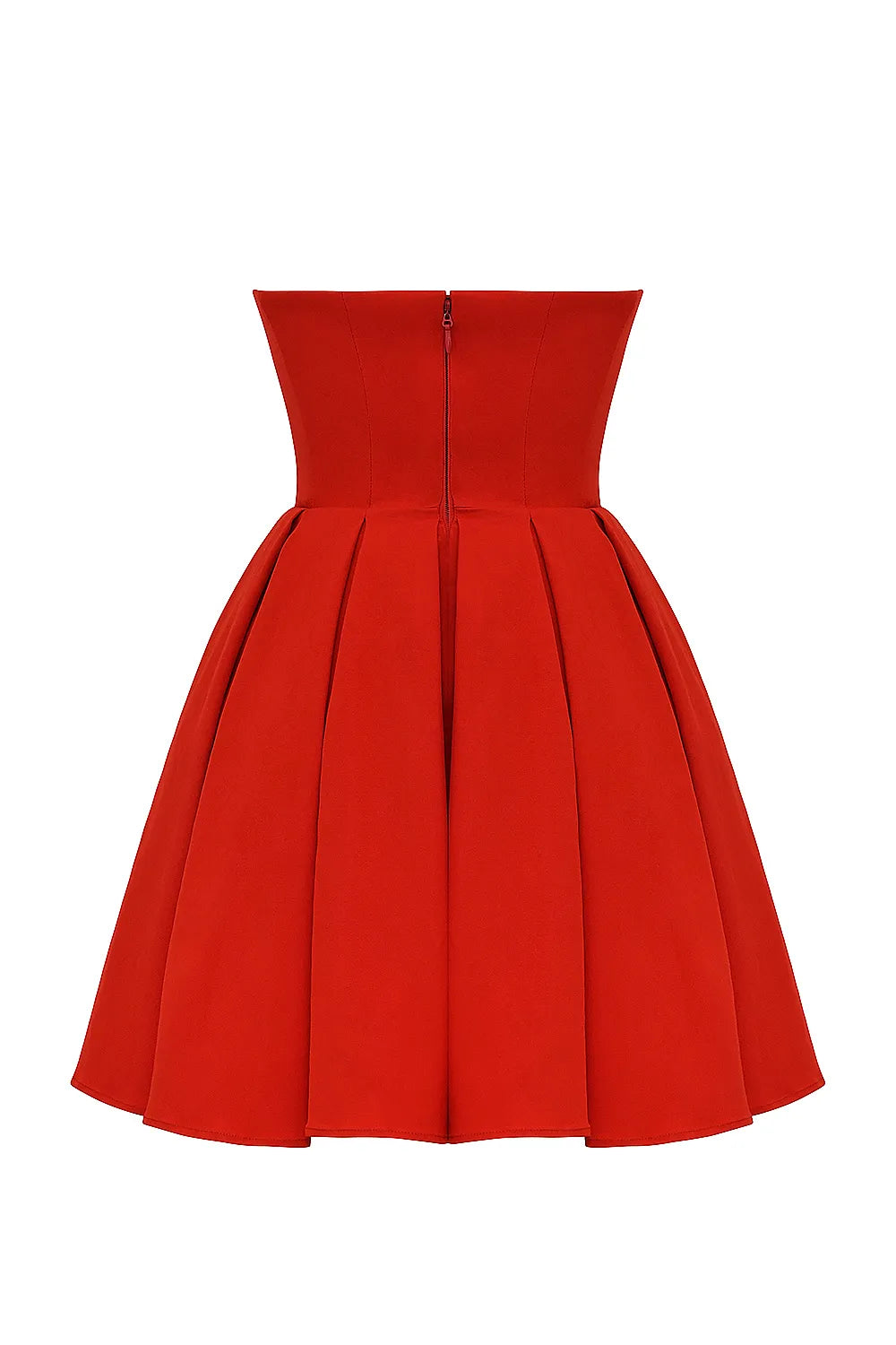 Emmanuela Italian Tomato Strapless Pleated Mini Dress