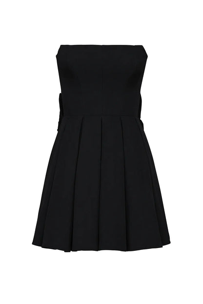 Emmanuela Black Strapless Detachable Bow Mini Dress