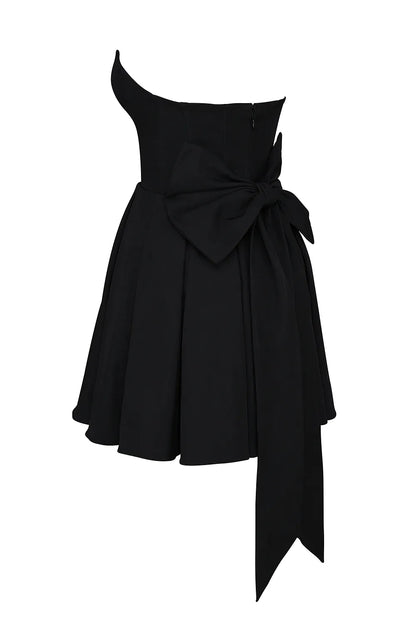 Emmanuela Black Strapless Detachable Bow Mini Dress