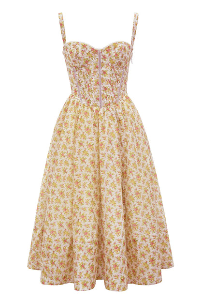 Kelly Royal Rose Print Corset Midi Sundress