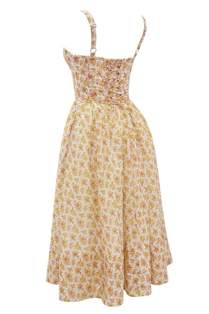 Kelly Royal Rose Print Corset Midi Sundress