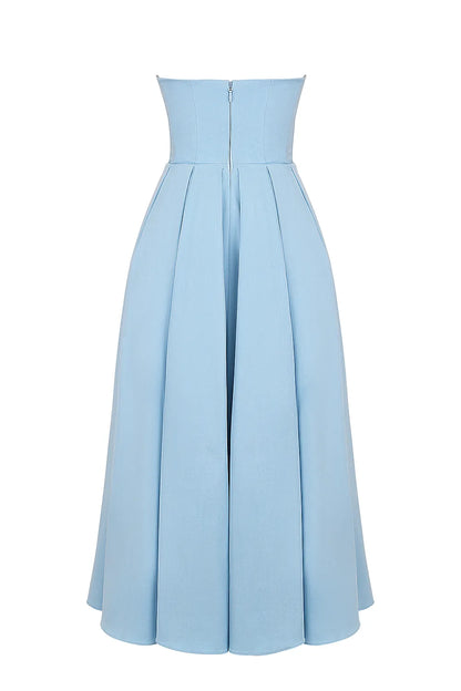 Audrey Tuscan Blue Strapless Midi Sundress