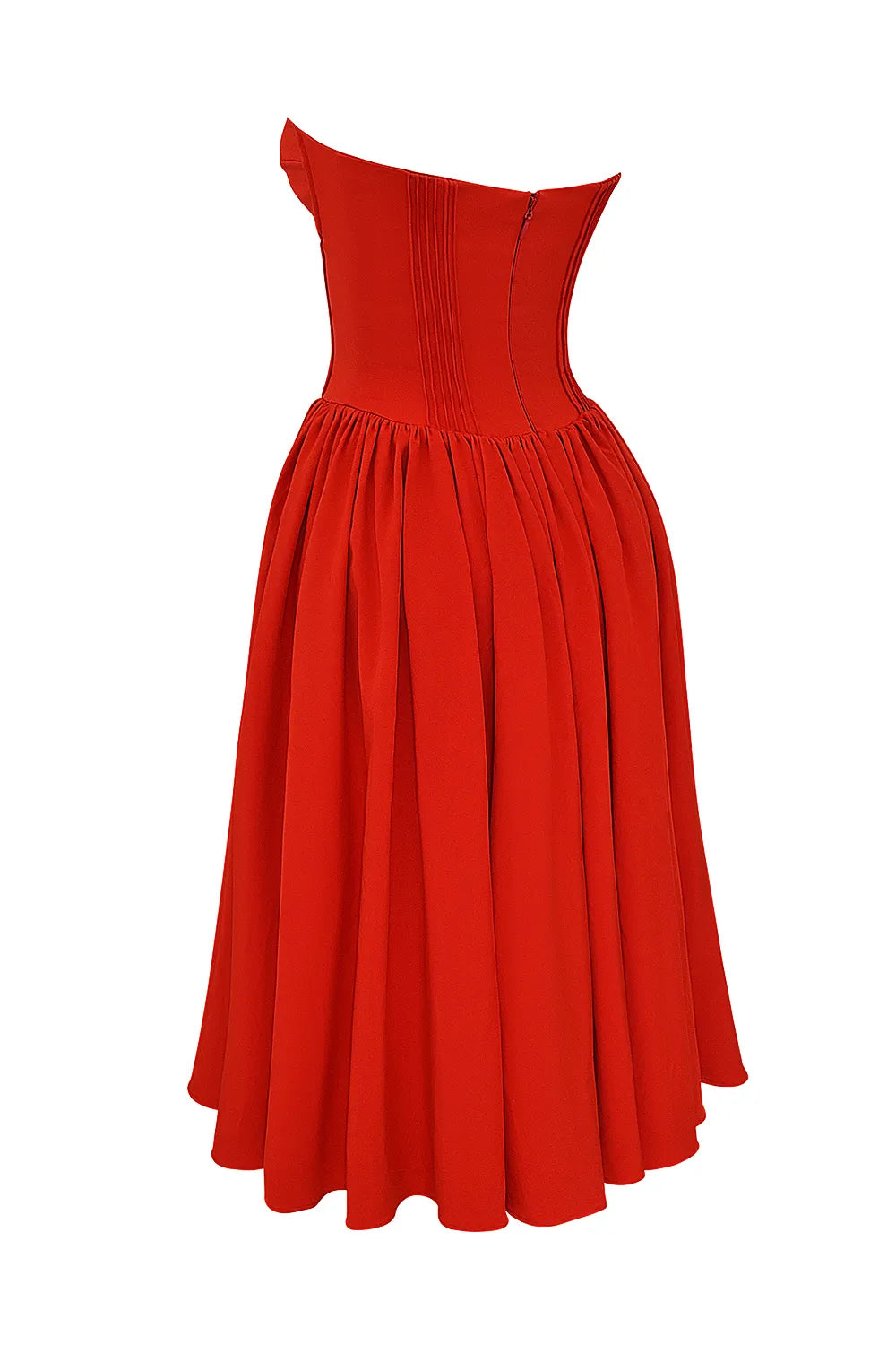 Elizabeth Italian Tomato Strapless Midi Sundress