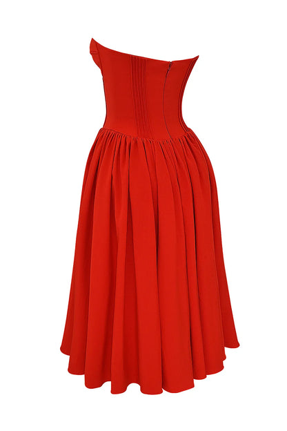 Elizabeth Italian Tomato Strapless Midi Sundress