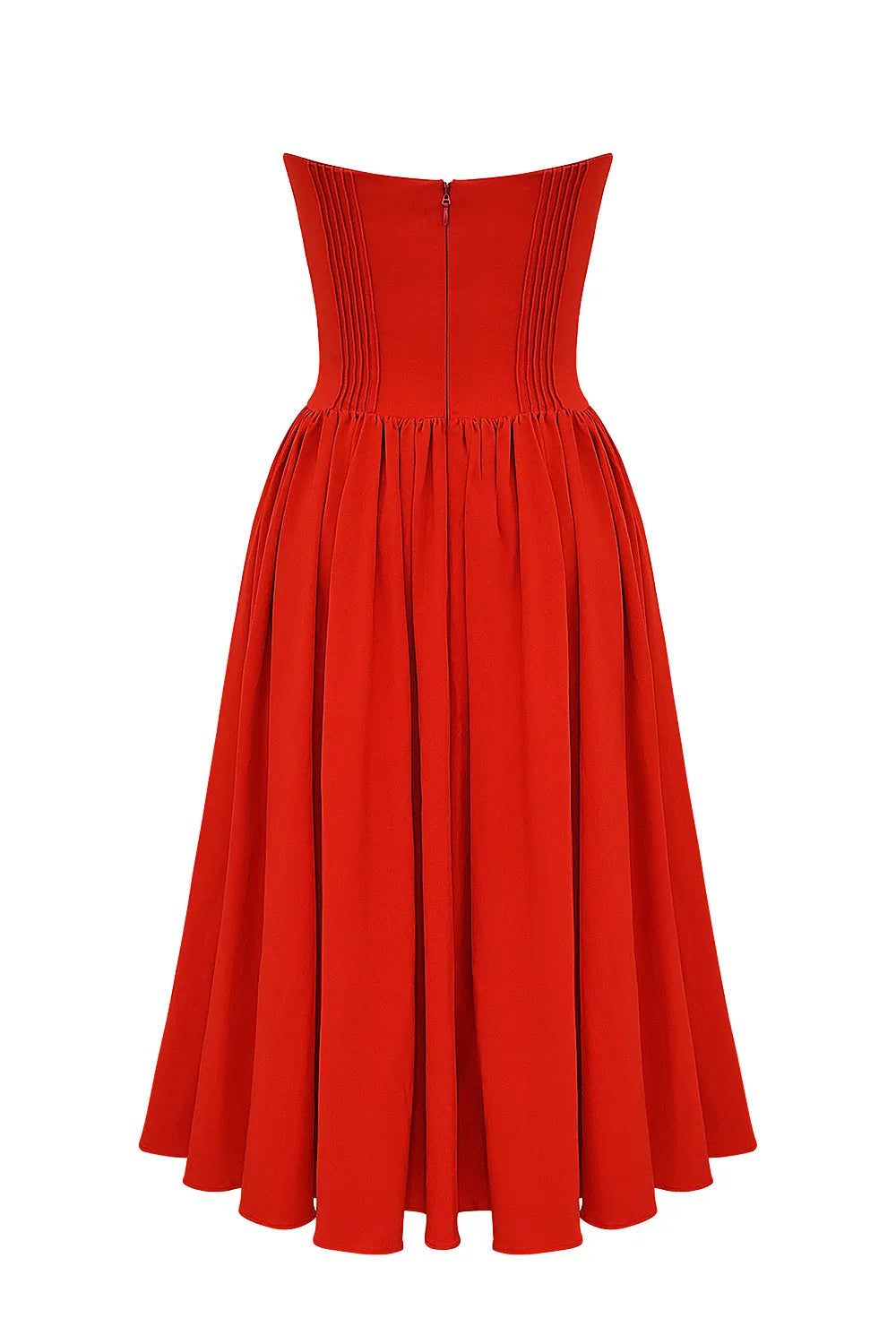 Elizabeth Italian Tomato Strapless Midi Sundress