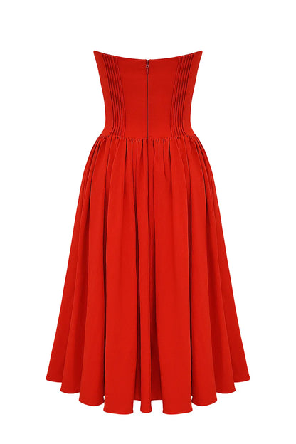 Elizabeth Italian Tomato Strapless Midi Sundress