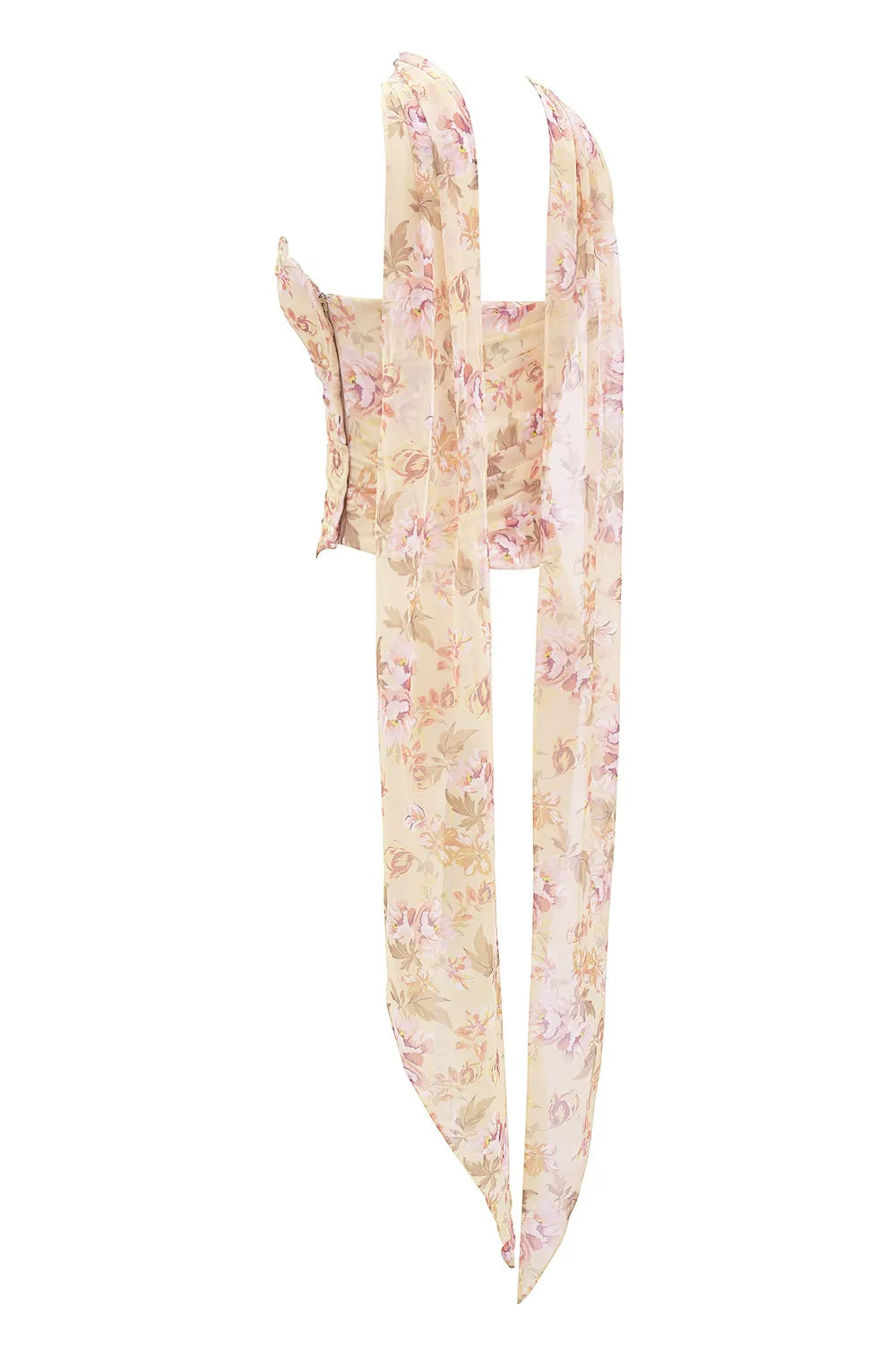 Hallie Honeyflower Print Strapless Corset With Neck Scarf