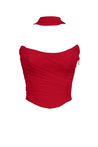 Hallie Holly Red Strapless Corset Top with Detachable Neck Scarf
