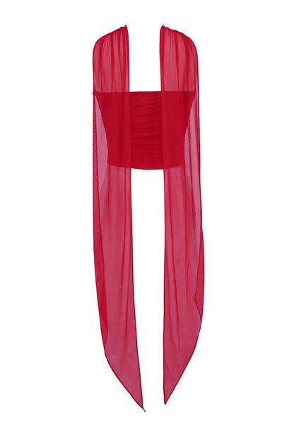 Hallie Holly Red Strapless Corset Top with Detachable Neck Scarf