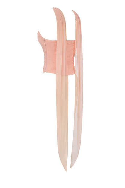 Hallie Peach Strapless Corset With Neck Scarf
