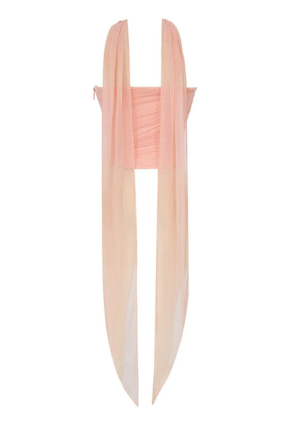 Hallie Peach Strapless Corset With Neck Scarf