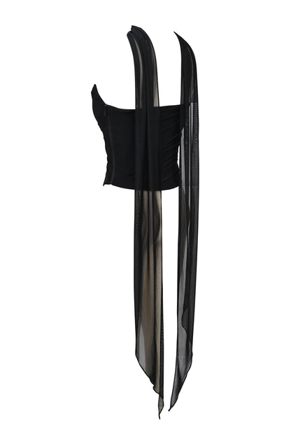 Hallie Black Strapless Corset with Neck Scarf