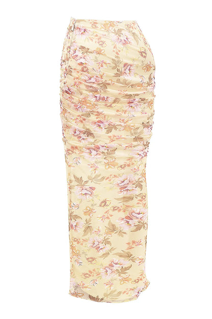 Cassidy Honeyflower Print Fluted Hem Maxi Skirt