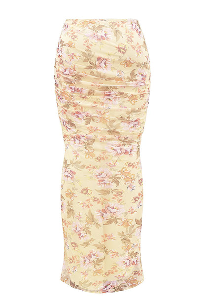 Cassidy Honeyflower Print Fluted Hem Maxi Skirt