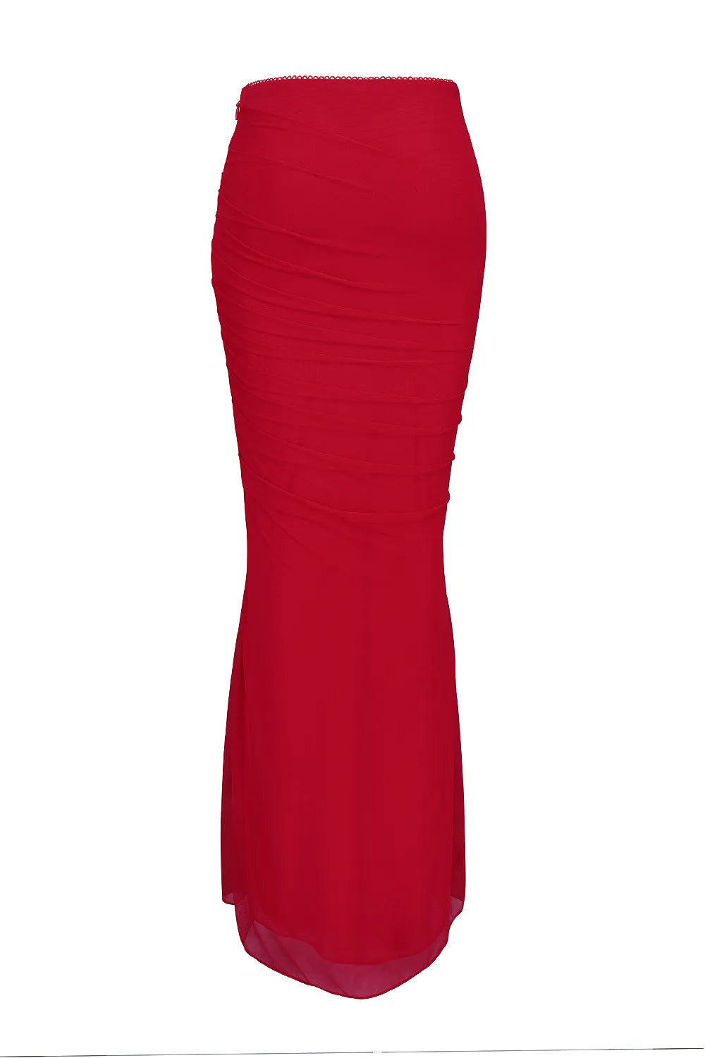 Cassidy Holly Red Mesh Maxi Skirt with Fluted Hem
