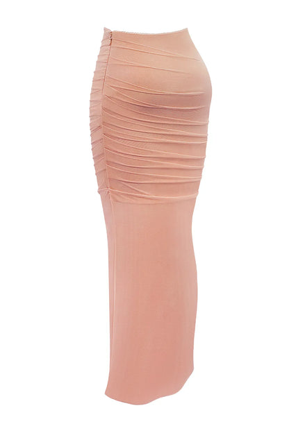 Cassidy Peach Fluted Hem Maxi Skirt