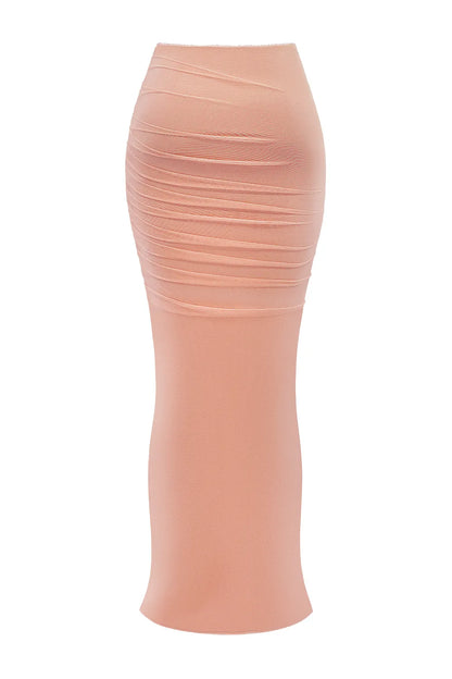 Cassidy Peach Fluted Hem Maxi Skirt