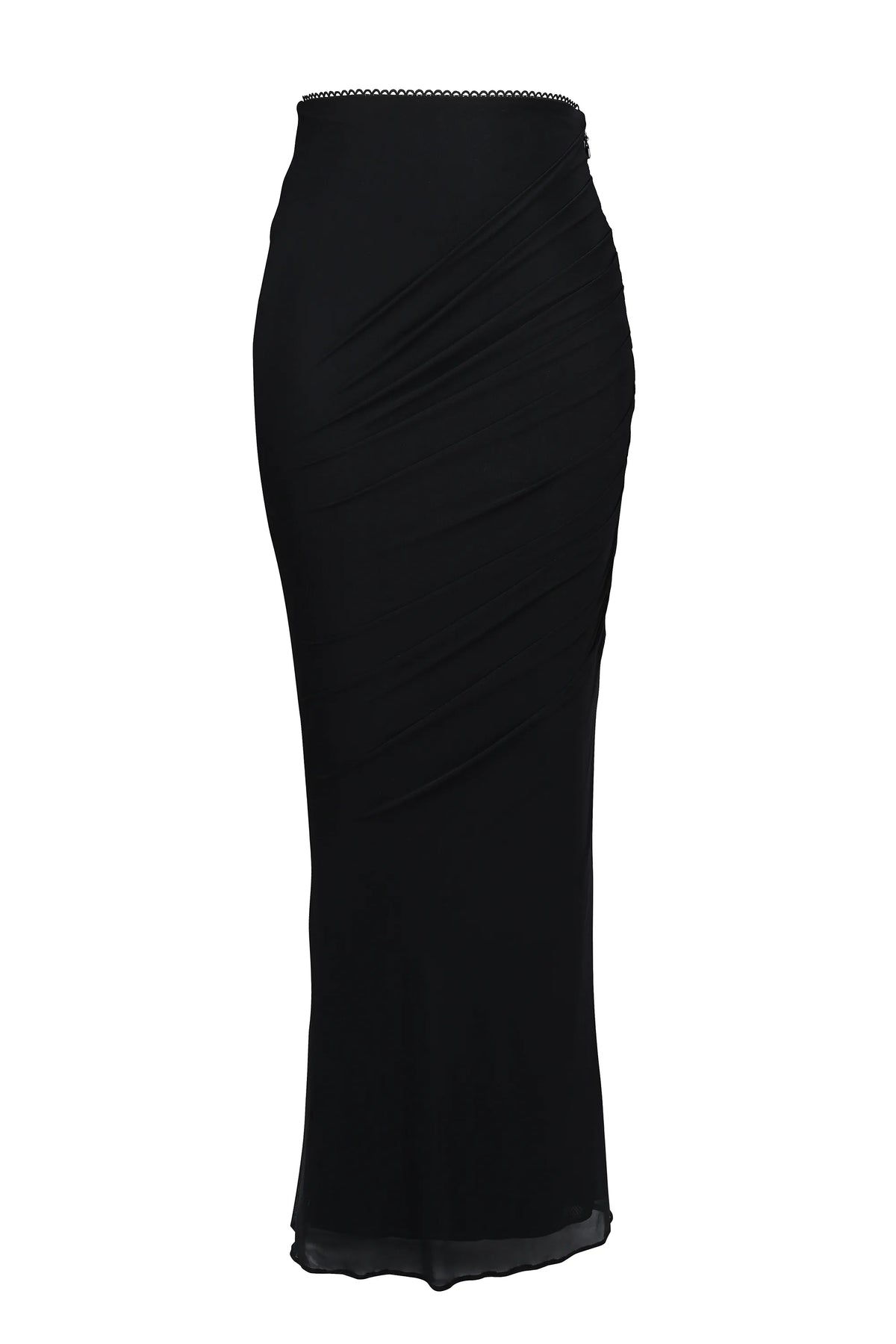 Cassidy Black Mesh Maxi Skirt with Fluted Hem