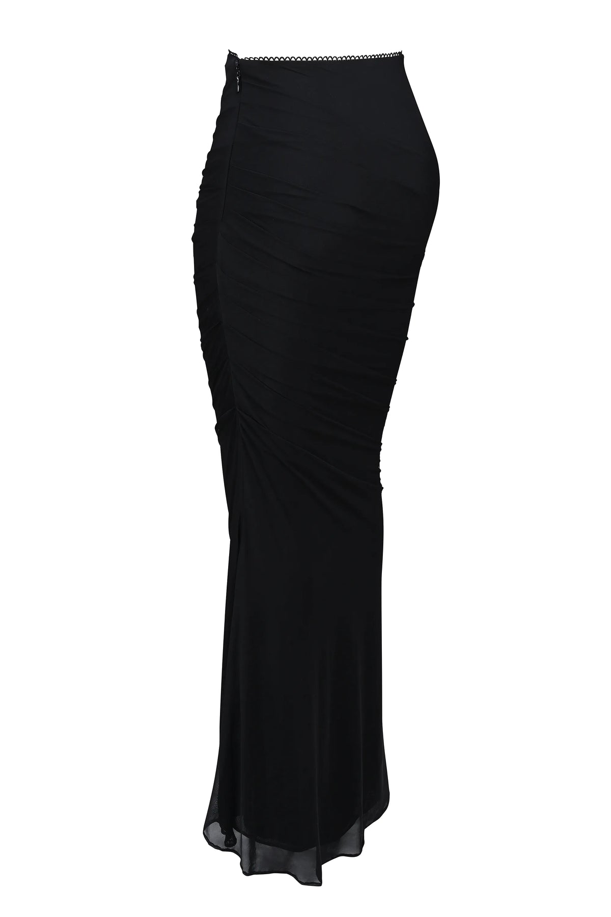 Cassidy Black Mesh Maxi Skirt with Fluted Hem