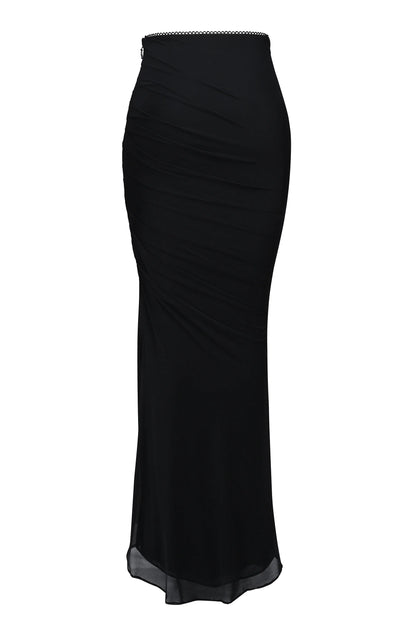 Cassidy Black Mesh Maxi Skirt with Fluted Hem