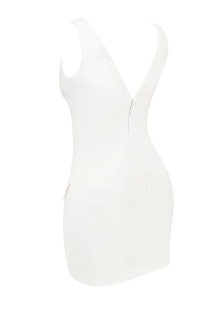Olympia White Plunge Mini Dress