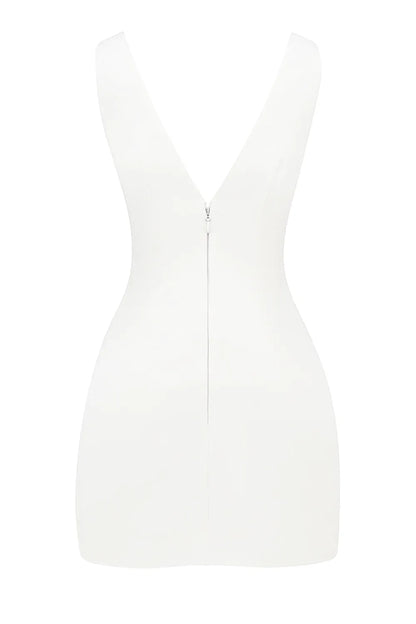 Olympia White Plunge Mini Dress
