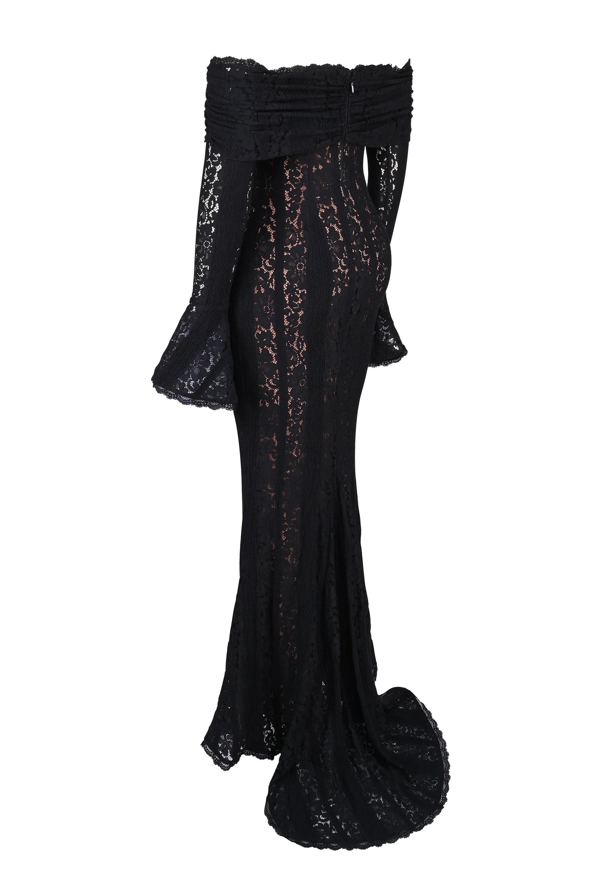 Belle Black Off Shoulder Floral Lace Maxi Dress
