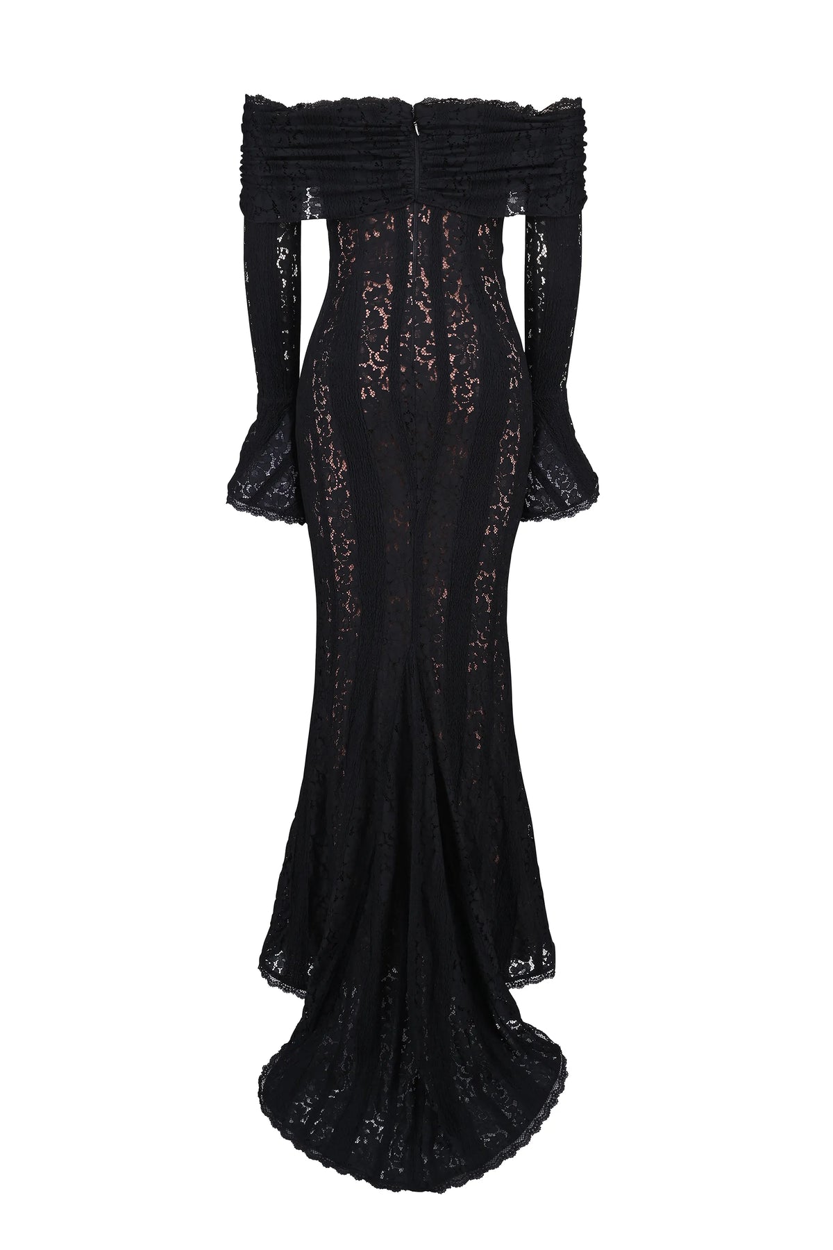 Belle Black Off Shoulder Floral Lace Maxi Dress