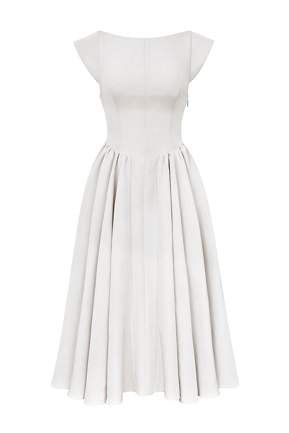 Debutante French Dove Moire Satin Backless Midi Dress