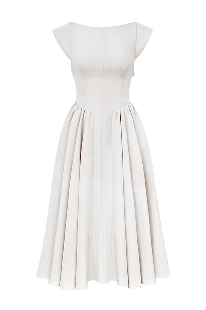 Debutante French Dove Moire Satin Backless Midi Dress