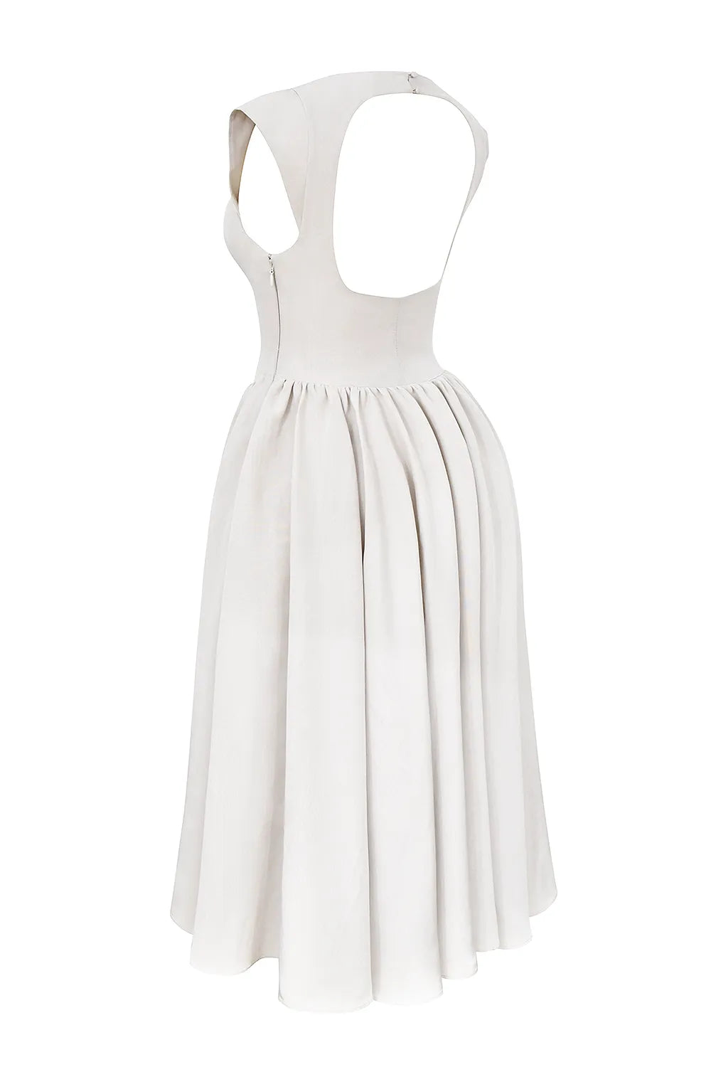 Debutante French Dove Moire Satin Backless Midi Dress