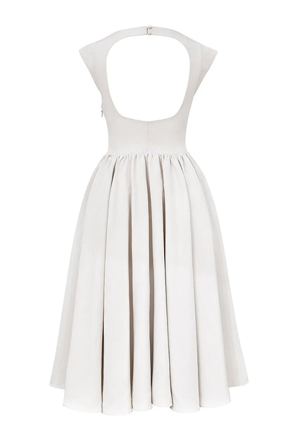Debutante French Dove Moire Satin Backless Midi Dress