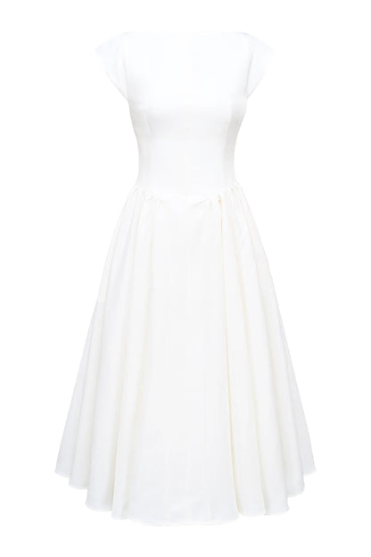Debutante Ivory Moire Satin Midi Dress
