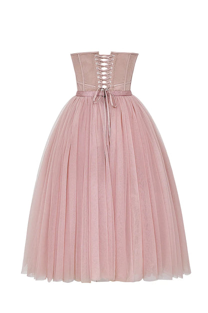 Darling French Rose Tulle Midi Dress