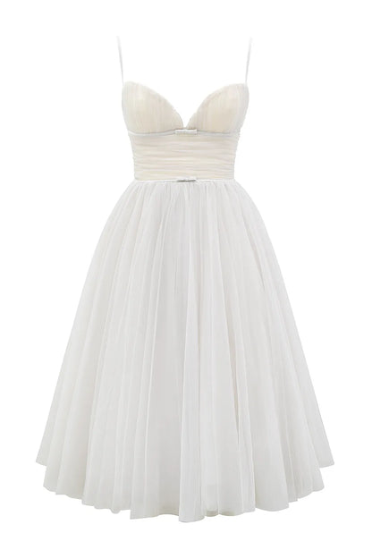 Countess French Dove Tulle Midi Dress