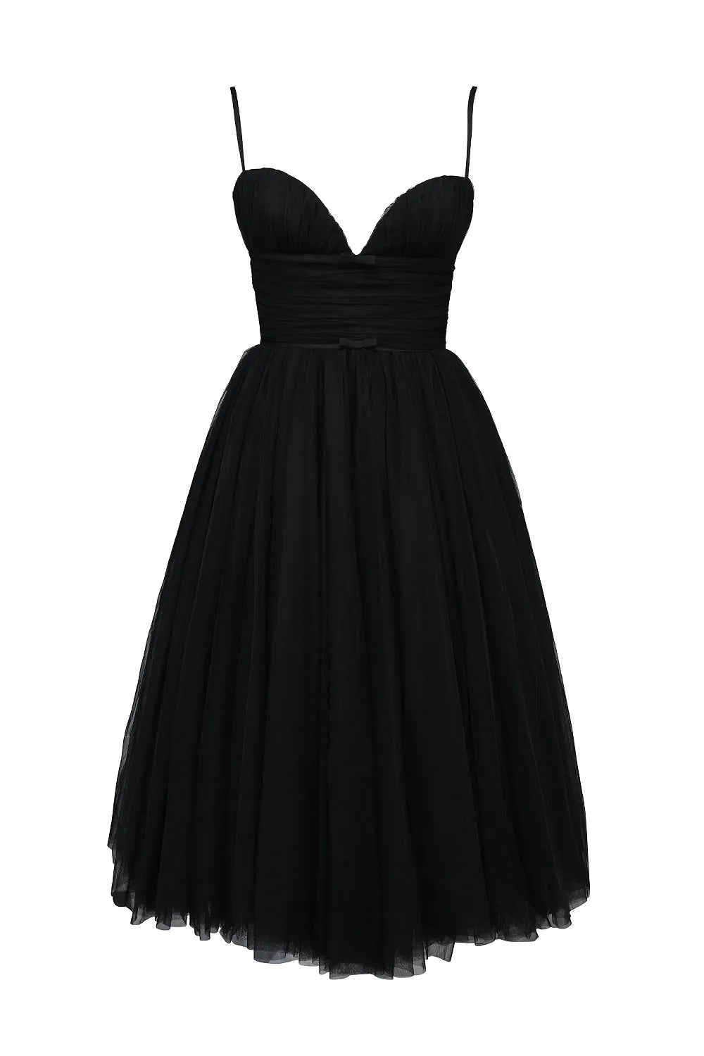 Countess Black Tulle Ruched Bodice Midi Dress
