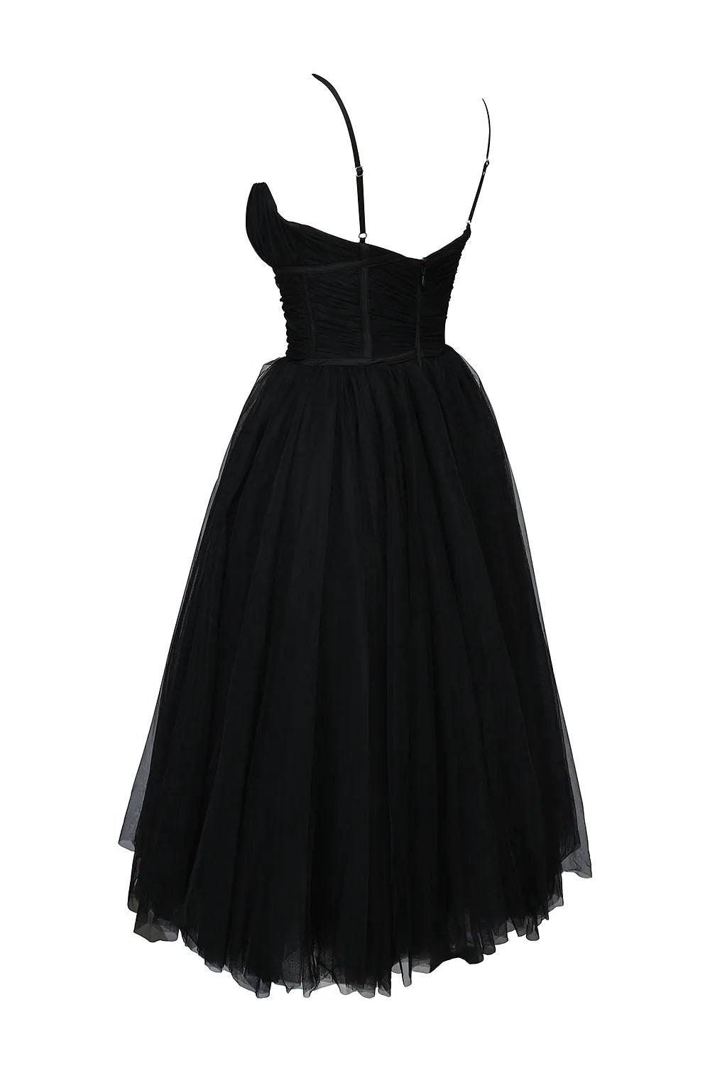 Countess Black Tulle Ruched Bodice Midi Dress