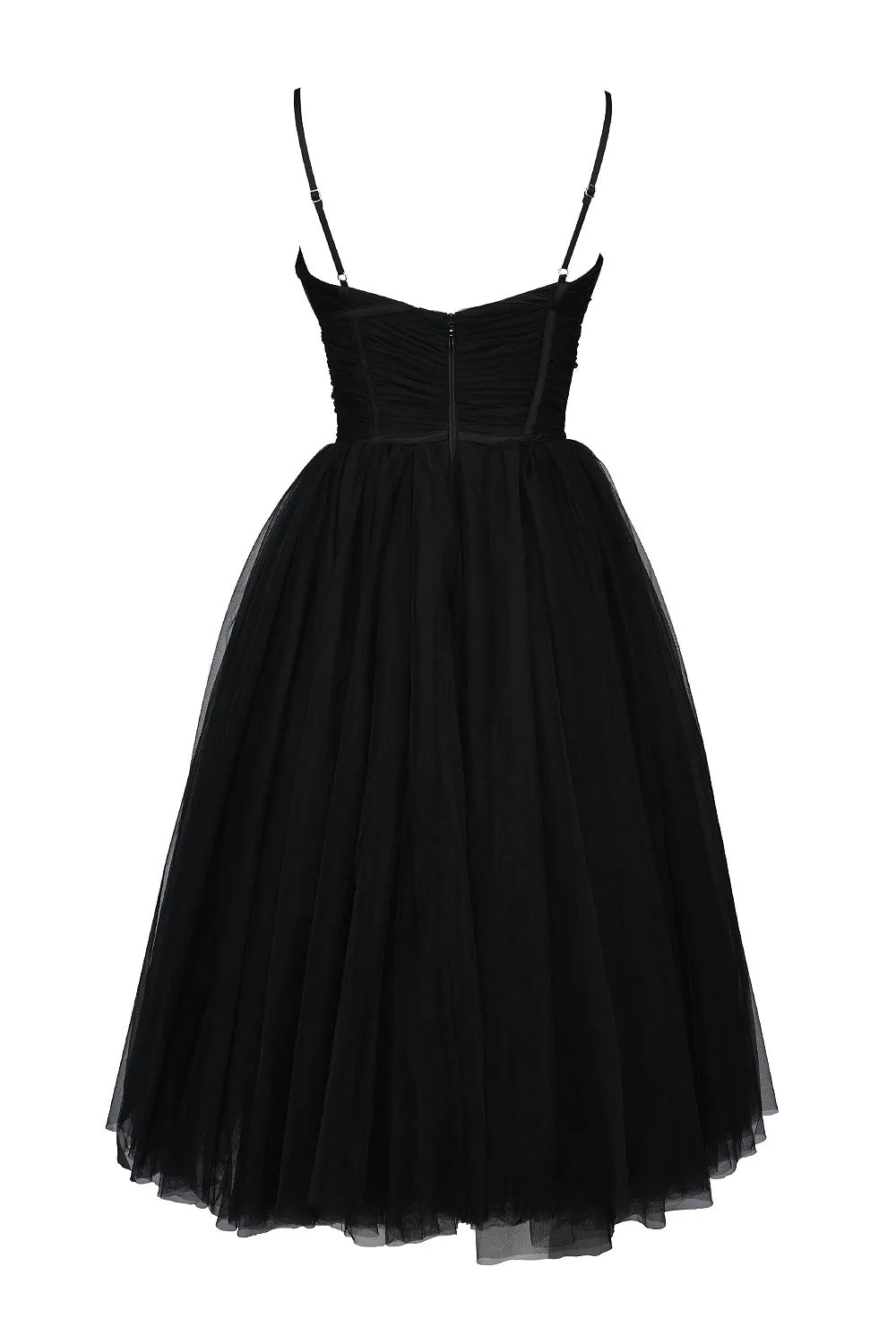 Countess Black Tulle Ruched Bodice Midi Dress