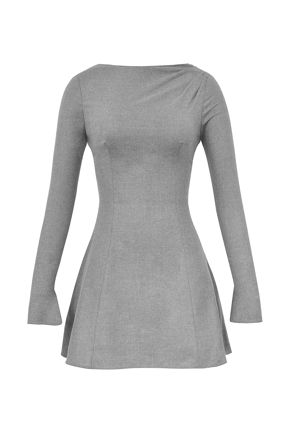 Angelique Grey A-Line Long Sleeve Mini  Dress
