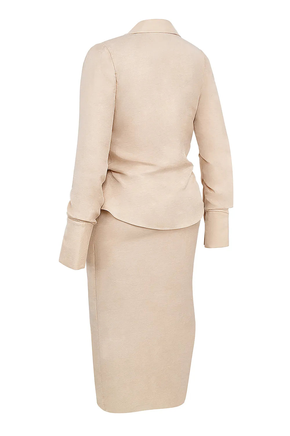 Nevaeh Almond Plunge Shirt Midi Dress