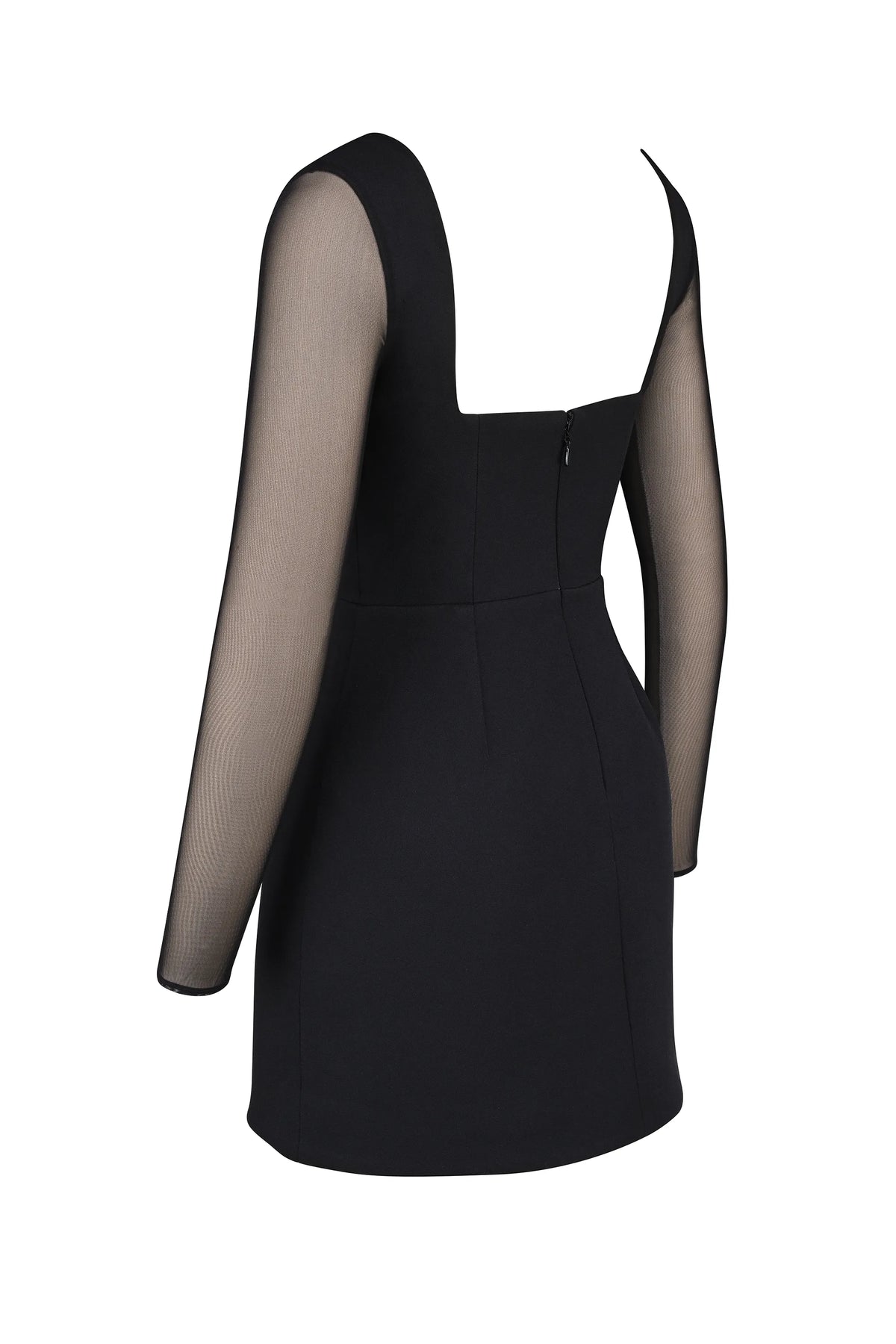 Angelie Black Stretch Crepe Plunge Mini Dress